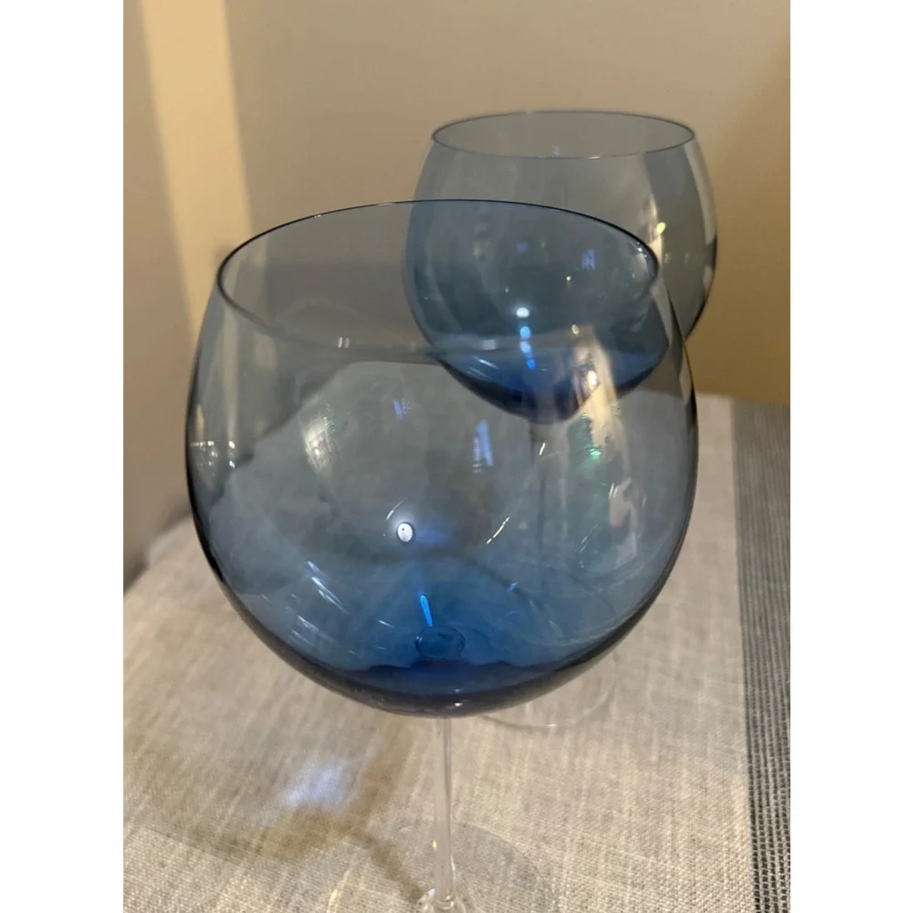 🍷 Lenox Blue Balloon Wine Glasses – Set of 2 – Hand Blown – 9